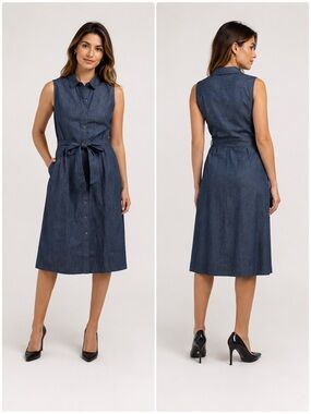 🎉LAST PIECE 🎉ANNE KLEIN Diane Stretch Denim Midi Shirt Dress